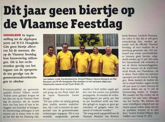 Dit jaar geen Biertje op Vlaamse feestdag